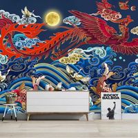 Nouveaux panneaux muraux de style chinois pour la décoration intérieure, papier peint artistique Koi & Cheval Rouge, décoration 3D pour la maison