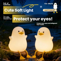 Mini Veilleuse LED en Silicone Interactif en Forme de Canard à Longues Pattes, Rechargeable Type-C, à Détection de Tactile, Protection Oculaire, Lumière Ambiante