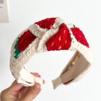 BEIQIAN BQ-130 Handgemaakt 100% katoenen 5cm brede gebreide haarband Kleurrijke bloemen fruit haakwerk borduurwerk Zoete Boho Vakantie