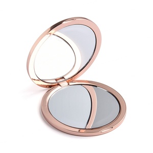 กระจกแต่งหน้าพกพาแบบสองด้าน โลหะปั๊มนูนลายทอง รูปทรงกลม หรูหรา สกรีนโลโก้ได้ - Product Image 2