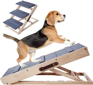 3 Step Wooden Adjustable Dog Ramp Stairs Folding Portable 2-in-1 Pet Ramp For Bed
