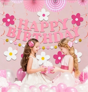 DAMAI - Juego de Pancartas de Feliz Cumpleaños con Flores Rosas de Primavera, Decoraciones para Colgar en la Pared para Fiestas, Pancarta para Baby Shower - Product Image 5