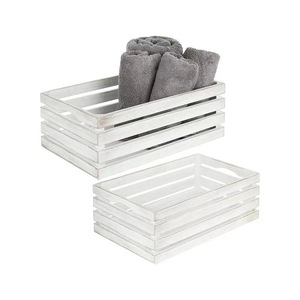 Cesta de almacenamiento de madera rectangular con asas para organizar la decoración del hogar - Product Image 3