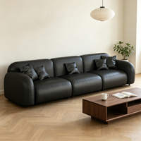 Ensemble de canapé-lit moderne spacieux en cuir véritable avec rembourrage en éponge, design carré, expérience conviviale pour les loisirs en famille et l'accueil des invités