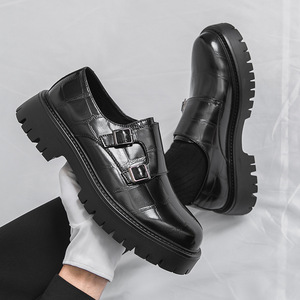 Zapatos de Hombre con Estampado de Cocodrilo Marrón, Doble Hebilla, Suela Gruesa, Formales, para Boda, Uso Diario, Negocios, <span class=keywords><strong>Mocasines</strong></span> de Cuero - Product Image 6