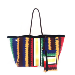 RTS nhà máy Bán buôn phụ nữ sọc Túi xách Neoprene Tote Túi cho phụ nữ đục Neoprene bãi biển túi mùa hè phụ nữ tote túi - Product Image 4