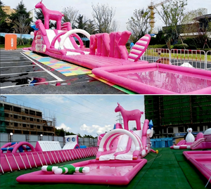 Piscine gonflable <span class=keywords><strong>pour</strong></span> enfants et adultes avec toboggan et parcours d'obstacles en PVC <span class=keywords><strong>pour</strong></span> l'extérieur - Product Image 2