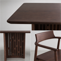 Ensemble de table à thé avec chaises latérales et chaise à dossier haut en placage de noyer, style moderne minimaliste