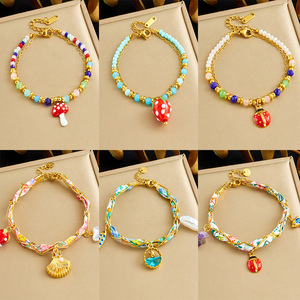 Fashion Charm Bracelets Zinc Alloy Beaded Chain Cartoon Mushroom Ladybug Pendant Women's Jewelry B1849 B1854 - Product Image 1