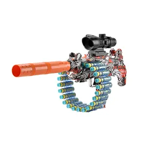 Mainan Pistol Peluru Busa Uzi Eva Grafiti Plastik Populer Permainan Menembak Luar Ruangan Pistol Udara Lembut Elektrik untuk Anak Laki-laki
