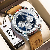 Montre Poedagar de luxe en cuir, étanche, lumineuse, pour homme, chronographe multifonctionnel, date, quartz