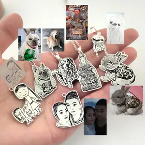 Laser Mengukir 925 Perak Solid Pet Potret Kalung Personalisasi Foto Memori Kustom Foto Liontin Perhiasan Terukir