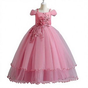 Wholesale Custom New One Shoulder Princess Dress Mid Size Children Long Mesh Wedding Party Gown - Product Image 1