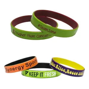 Pulseiras de borracha personalizadas para caridade, pulseira de silicone dupla face com texto para conscientização e motivação esportiva