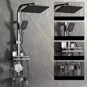 Venta al por mayor conjunto completo negro montado en la pared baño <span class=keywords><strong>ducha</strong></span> grifos conjunto baño temperatura pantalla Digital <span class=keywords><strong>ducha</strong></span> grifo Piano 4 teclas - Product Image 2