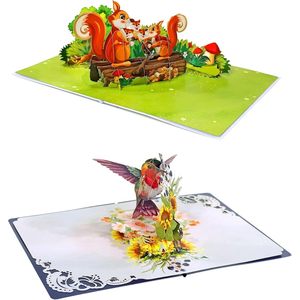 Pop Up Mother's Day Card Hummingbird And Chipmunk Mama 3D Greeting Card Paper Rectangle <b>Matte</b> <b>Varnishing</b> - Product Image 1