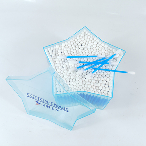 <span class=keywords><strong>Coton</strong></span>-tiges en plastique bleu de qualité supérieure, 500 pièces, double tête ronde, étoile à cinq branches, emballage en boîte de rangement - Product Image 4
