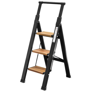 Scala a 3 gradini per uso domestico pieghevole con manico retrattile in alluminio scala nera in <span class=keywords><strong>legno</strong></span> - Product Image 1