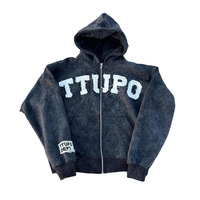Sweat à capuche personnalisé en pur coton, entièrement zippé, grande taille, coupe ample, style streetwear, vintage, décontracté, avec patch lettres, veste d'automne, vente en gros