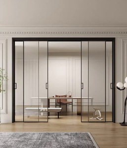 <span class=keywords><strong>Porte</strong></span> coulissante à suspension supérieure avec rail dissimulé, cadre ultra-fin en aluminium, verre trempé, design minimaliste moderne, pour cloison - Product Image 5