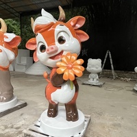 Patung Sapi Bunga Kartun FRP Penjualan Langsung Pabrik Model Hewan Dekorasi Fiberglass Luar Ruangan Figur Maskot