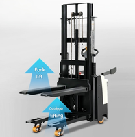 Chariot élévateur électrique à double élévateur autoportant avec batterie au plomb, transpalette électrique AWD, déplaceur latéral électrique, longueur de fourche 1150 mm, pour allées étroites