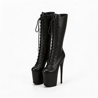 Bottes à talons ultra hauts de 8 pouces, bottes mi-mollet unisexes, pour drag queen, travesti, soirée en boîte de nuit, danse, plateforme, à lacets