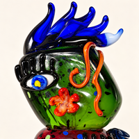 Sculpture Totem Clown en Verre Soufflé à la Main, Figurine Artistique Colorée à Visages Empilés pour Décoration d'Étagère de Salon et d'Entrée