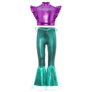 Costumi da Sirena per Ragazze 6-16 Anni, Top Metallizzato con Volant e Pantaloni a Zampa, Set Completo per Danza e Cosplay - Product Image 5