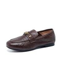 Mocassins en peau de mouton pleine fleur pour femmes, chaussures plates à enfiler, en cuir véritable, avec boucle en métal, bout rond, CN 35-40