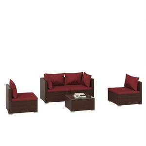 Ensemble de salon de jardin rouge cannelle en rotin brun, mobilier d'extérieur contemporain résistant aux intempéries, 4 places - Product Image 1