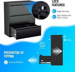 Archivador Metálico Móvil de 3 Cajones con Cerradura, Diseño Lateral Negro, Resistente al Fuego y Ecológico, para Oficina en Casa, Tamaños Carta/Legal/F4/A4 - Product Image 6