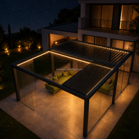 Pérgola Bioclimática Retráctil de Aluminio con Recubrimiento en Polvo Impermeable para Exteriores, Gazebo con Techo de Láminas Eléctricas para Uso Comercial
