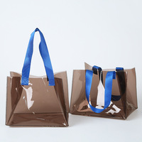 Sac de plage en PVC transparent personnalisable de taille moyenne avec poignée noire, motif lettres, style populaire, fonction de rangement, réutilisable