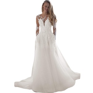 V-neck Wedding Dress A-Line Tulle Ivory White With Lace Slit Natural Waistline Bridal Beach Outdoor Forest Style - Product Image 5