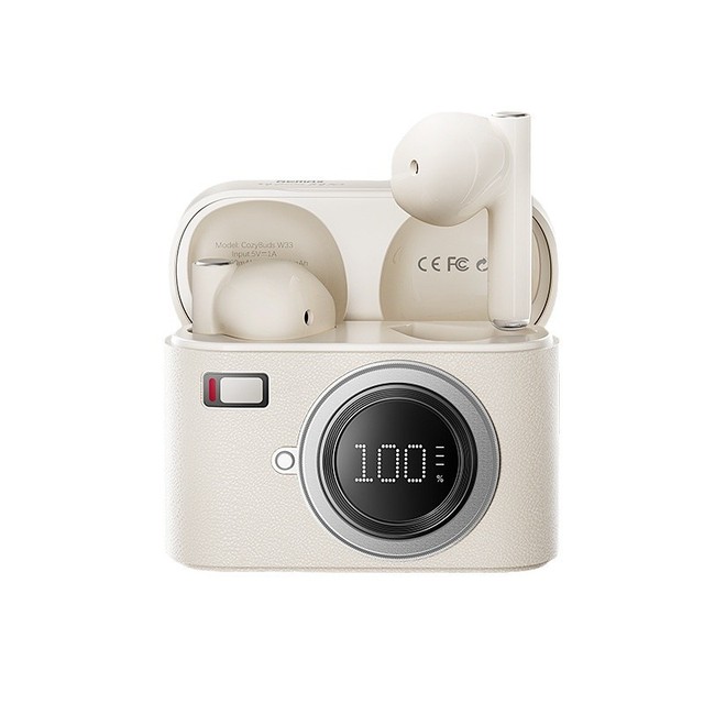 Wireless Retro Camera Shape ANC TWS Earbuds with LED Indicator JL Chipset for 5.3 Deep Bass IPX5 Waterproof Hi-Fi Sound