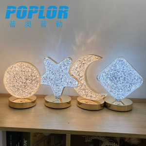 Poplor Crystal Led Table Lamp Touch Control <b>Usb</b> <b>Rechargeable</b> Night <b>Light</b> For Bedroom Decor - Product Image 1