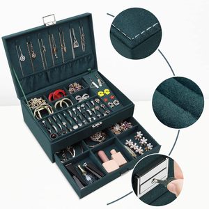 Стильный двухслойный органайзер для хранения украшений из зеленого, розового и черного вельвета с тиснением, для путешествий, ко Дню святого Валентина, современный, из ПУ, прямоугольный, для колец - Product Image 3