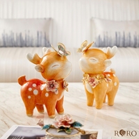 RORO Nouvelle Série Matériel en Alliage Peinture Émaillée Artisanat de Luxe Cadeau Décoration de Table Adorable Mignon Ensemble Cerf Brun Ornement Décoratif