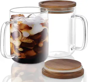 Cilindro personalizzato vino caffè bere tazza di vetro Vintage vecchio stile drink cup golf tazza di caffè con coperchio in legno