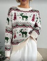 Herbst-Winter Retro Weihnachts pullover Elch Rot Weihnachts baum Illustration Mode Casual Strick Rundhals Winterkleid ung Kleidungs stück