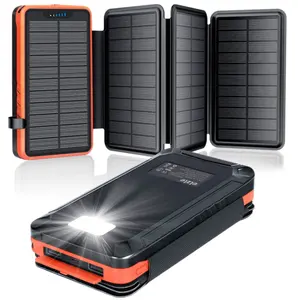 Banque d'alimentation solaire <span class=keywords><strong>26800</strong></span> mAh, best-seller en ligne, chargeur solaire avec 4 panneaux solaires et lampe torche LED - Product Image 1