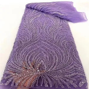 Very high-end lovely embroidery bead tube heavy material factory wholesale price lace fabric