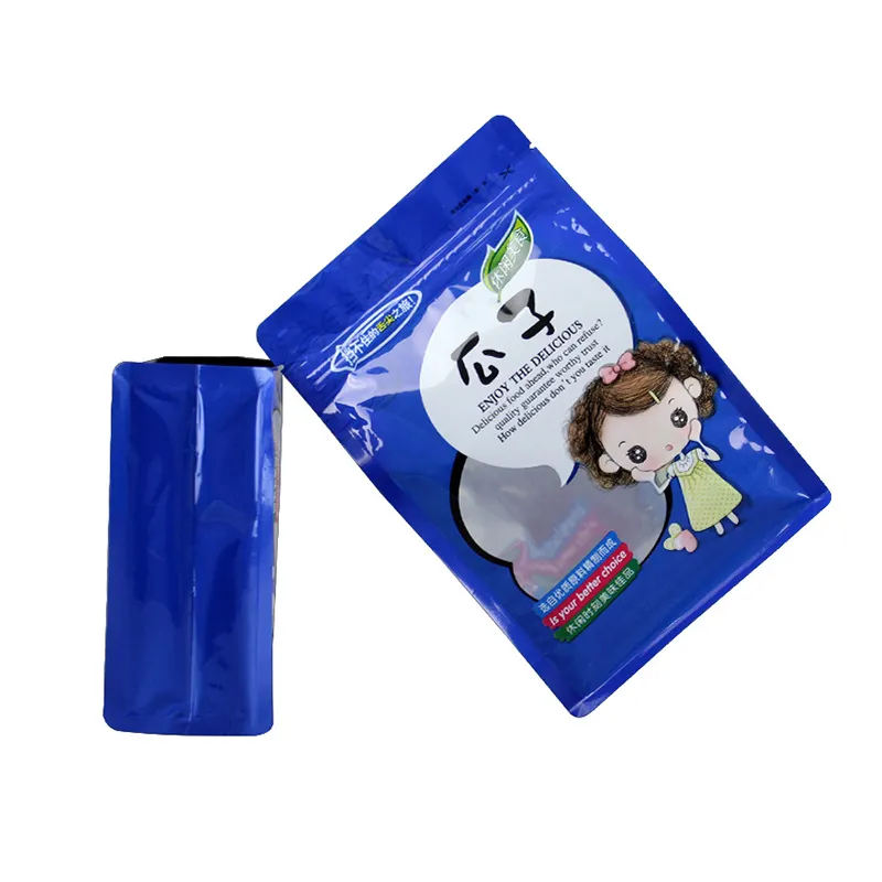 Laminated Plastic Food Packaging Eight side Sealing Accordion Pocket Zipper Stand up Ziplock Bag with window