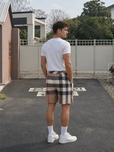 Luxury Men's casual Checkered <b>Board</b> Shorts Mid Waist Drawstring Bur berry Quick Dry Casual Swimwear with Pockets - Product Image 4