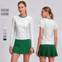 Débardeur de tennis sans manches à col rond pour femme, avec passepoil contrastant, séchage rapide, extensible, pour le golf, le fitness et l'athlétisme, OEM ODM Activewear
