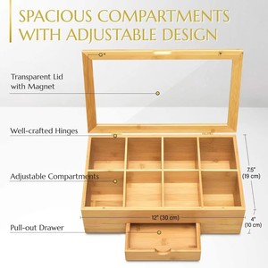 Bamboo <b>Tea</b> <b>Box</b> With 8 Compartments And Expandable Drawer For <b>Tea</b> Bag Storage Desktop Organizer - Product Image 3