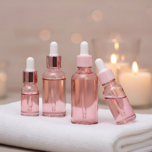 Flacon compte-gouttes rond en verre rose mat/givré pour huiles essentielles, 30 ml/100 ml, pour cosmétiques et perruques - Product Image 2