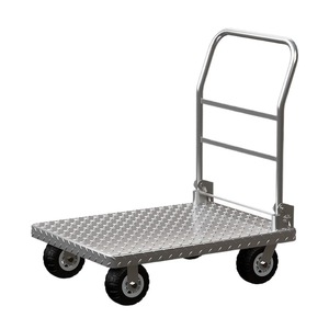 Chariot à plateau plat en acier épaissi à quatre roues pliable, chariot de transport industriel robuste, argenté - Product Image 5