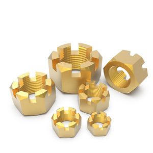 Chốt phần cứng sản xuất cường độ cao tùy chỉnh kích thước <span class=keywords><strong>Brass</strong></span> Metric chủ đề Hex rãnh lâu đài các loại hạt - Product Image 1